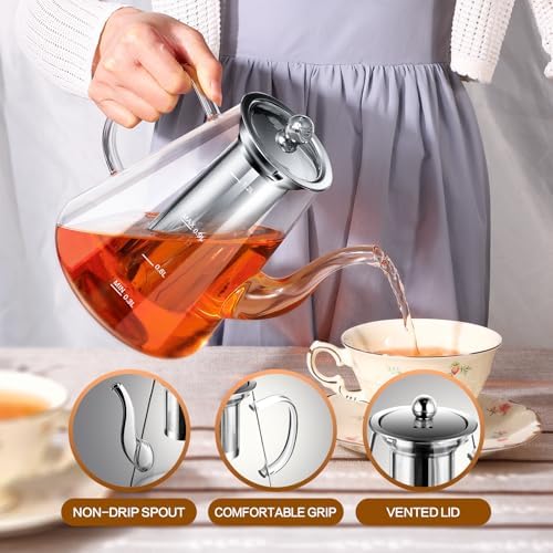 Glass Teapot, 1200ml (40oz) Tea Pot with Infuser for Loose Tea and