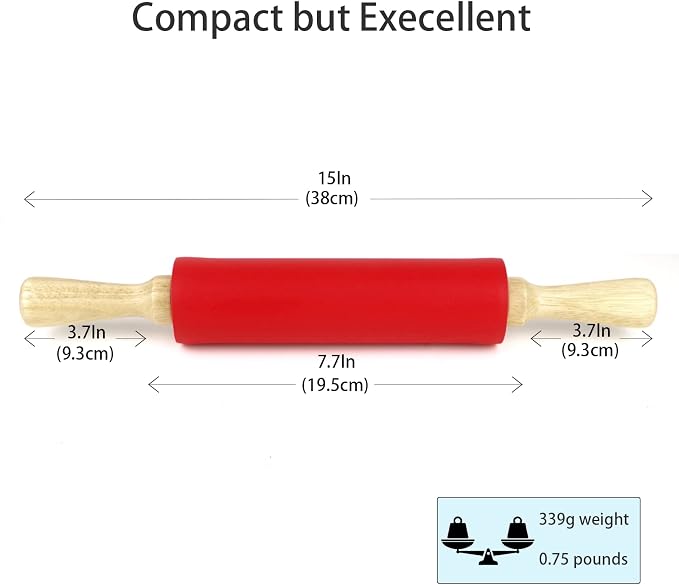 Silicone Rolling Pin for Baking Non-stick Rolling Pin Dough Roller Wooden - Image 2