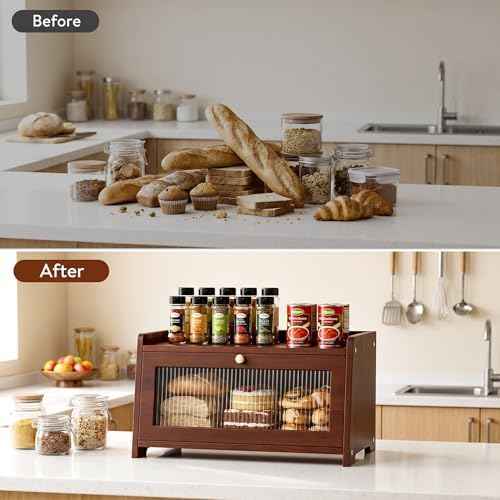Wooden Bread Box for Kitchen Countertop with Clear Acrylic View Window