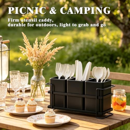Ewaiira Metal Silverware Caddy, 3 Compartments