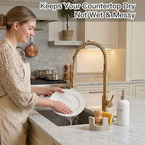 Travertine 2-Slot Sponge and Brush Holder, Beige