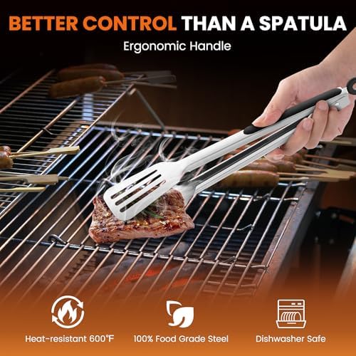 9-inch & 12-Inch Spatula Tongs for Cooking, Stainless Steel Kitchen