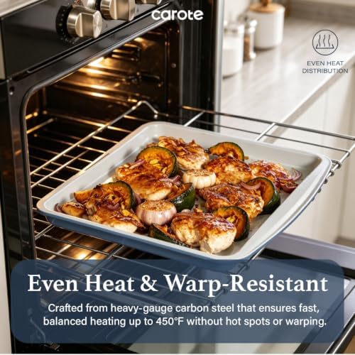 Carote 7Pieces Baking Pans Set Nonstick, Premium Carbon Steel Non Toxic Stackable Bakeware Sets for Kitchen, Scratch-Resistant, Oven Bake Sheets for Baking, Cake Pan, Roasting Pan, Muffin Pan, Blue