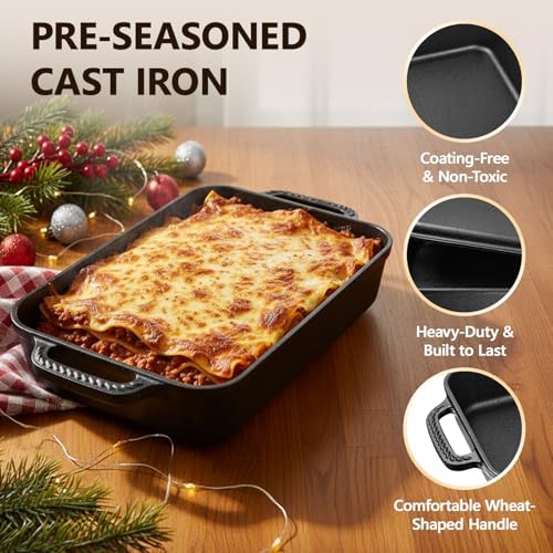 Cast Iron Casserole Dish with Lid, 9x13", 2-In-1