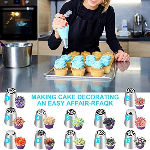Russian Piping Tips Set, 47 Pcs Flower Cake Decorating Kit with Icing