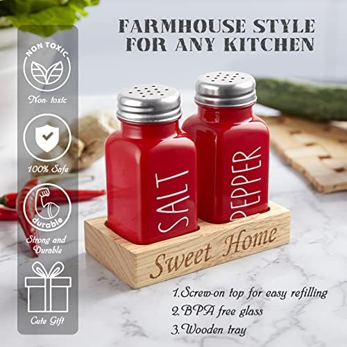 Red Salt and Pepper Shakers Set with Holder - Dopeca Glass Salt Shaker