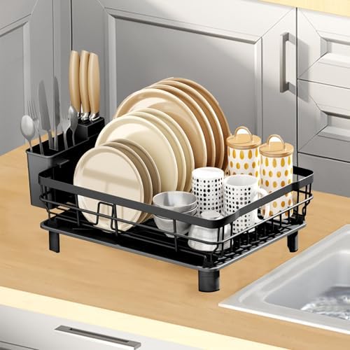 GAXmi 1-Tier Dish Drying Rack with Drainboard, Black