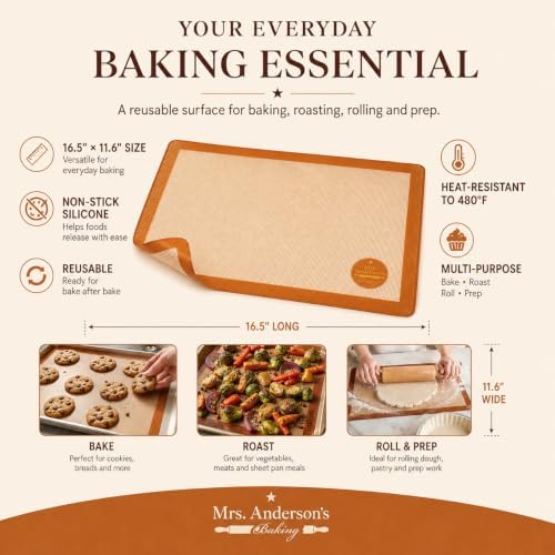Mrs. Anderson's Baking Non-Stick Silicone Baking Mat - Reusable Oven