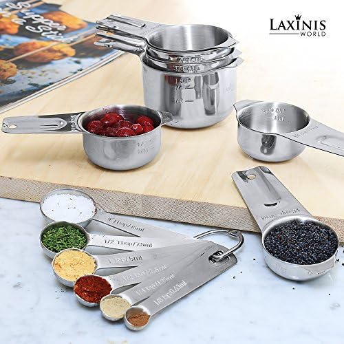 Laxinis World Stainless Steel Measuring Cups and Spoons Set, 13-Piece