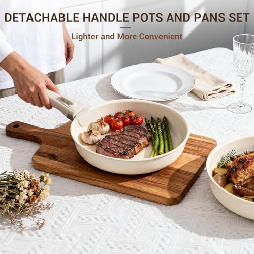 Ammeloo 24pcs Ceramic Cookware Set, Pots and Pans Set with Removable Handle