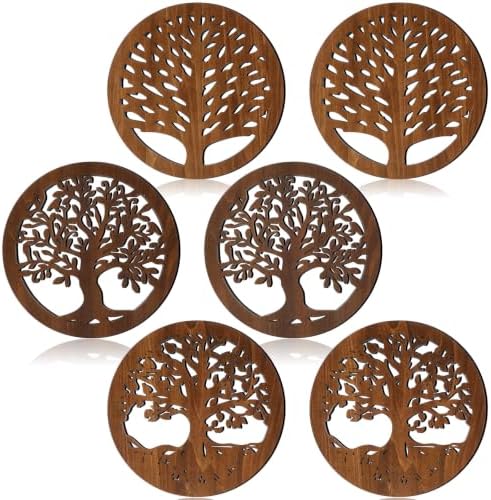 6 Pack Wooden Trivets for Hot Dishes, Rustic Round Tree Trivet Set