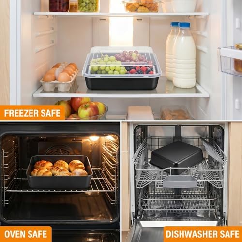 8" x 8" Baking Pan with lid, Stainless Steel Square Cake Pan 2 Pack