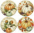 Whaline 4Pcs Fall Thanksgiving Coasters Vintage Autumn Pumpkin Ceramic