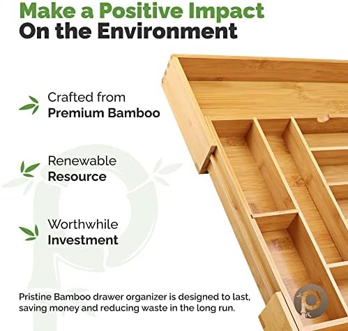 Pristine Bamboo Silverware Organizer - Expandable Kitchen Drawer