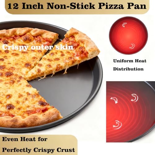 12 Inch Pizza Pan for Oven, 2 Pack Nonstick Aluminum Pizza Baking Tray