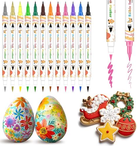 Treedoa Edible Markers for Cookie Decorating,12Pcs Food Coloring Pens