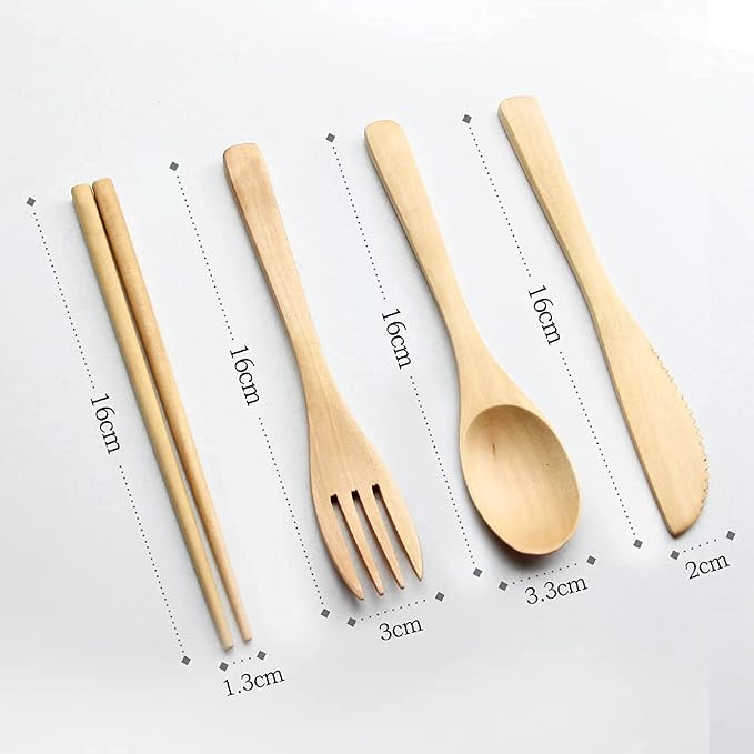 Wooden Cutlery Set Portable, Wooden Flatware, 4 Piece Pack of Wooden Utensils - Image 6