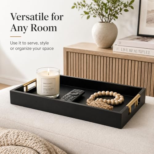 Luxury Black Ottoman Tray with Gold Handles – 12x17 Large Decorative