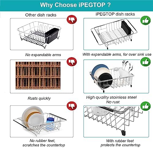 iPEGTOP Expandable Dish Drying Rack, Stainless Steel