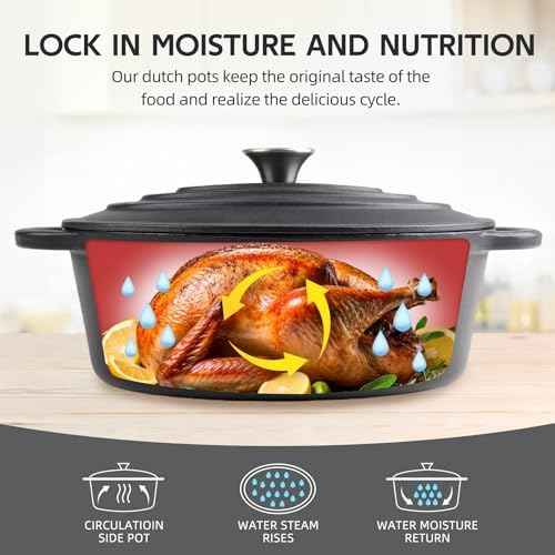 5.5 Quart Oval Cast Iron Dutch Oven Pot with Lid, Oven Safe up to 550°