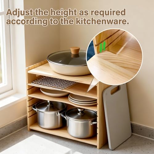 6 Tier Wooden Tray Dividers for Cabinets, Cookie Sheet Organizer 15.7"