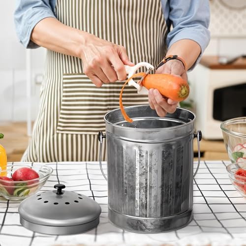 Plexon Stainless Steel Countertop Compost Bin with Charcoal Filter