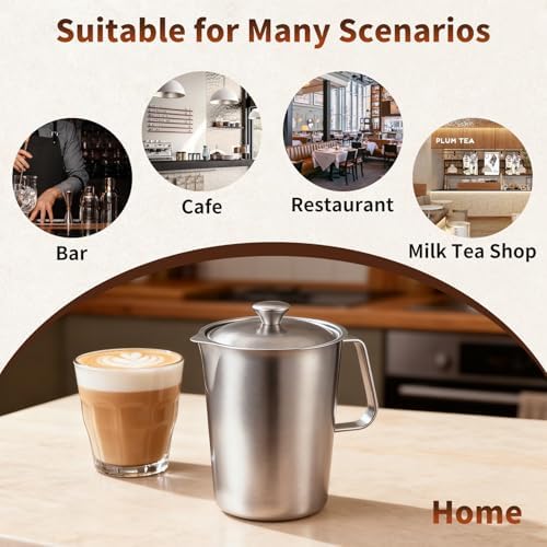 2L Stainless Steel Pitcher with Lid 70oz Metal Measuring Pitcher