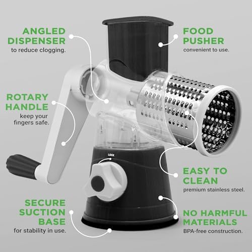 Nutrichef 3 in 1 Cheese Grater & Shredder | Strong Suction Base