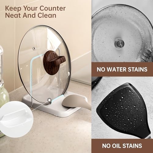 PAVSTINE Pot Lid Holder with Spoon Rest, Foldable, White