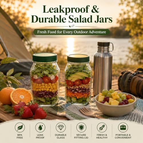 Nexoro 2 Pack Salad Jar with Side Opening Lid, Salad Bowl Container
