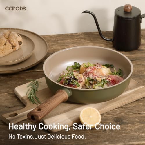 CAROTE 21pcs Ceramic Cookware Set, Pots and Pans Set, Green