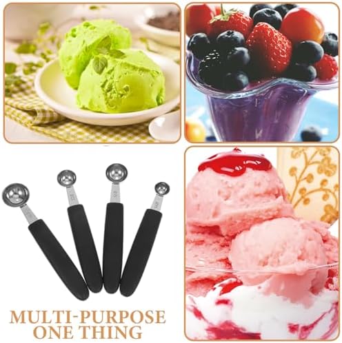 4pcs Stainless Steel Fruit Scoop Set with 4 Sizes Black Handles