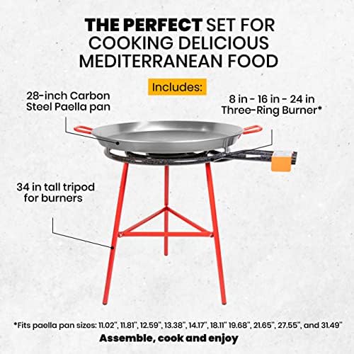 Machika Ibiza Paella Kit with 28-inch Carbon Steel Pan, 8-16 - 24 in