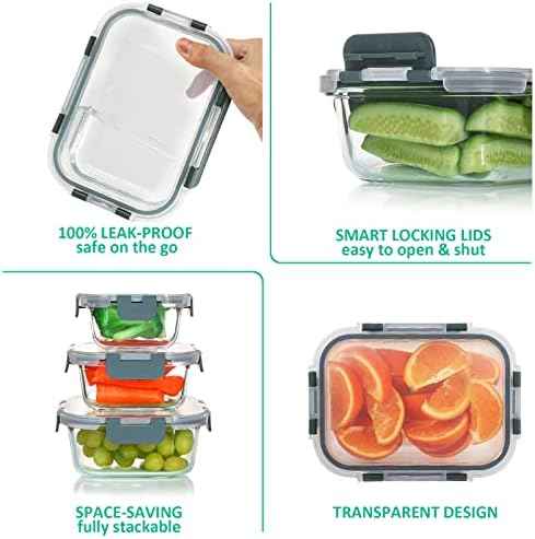 KOMUEE 24-Piece Glass Food Storage Containers Set, Gray