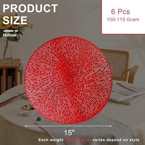 Snowkingdom Red Placemats Set of 6, Round Vinyl Metallic Hollow