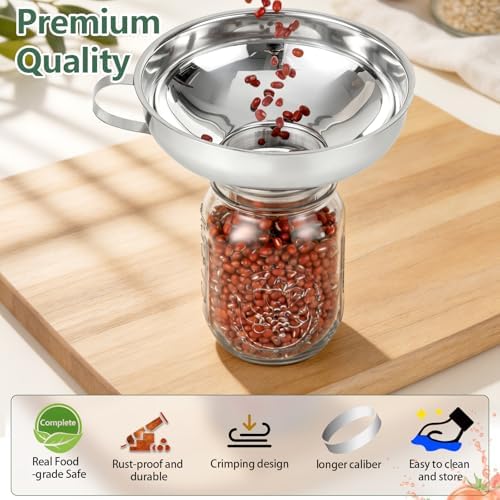 4-in-1 Canning Funnel Set, Stainless Steel Wide Mouth & Regular