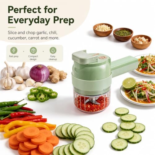4-in-1 Handheld Electric Vegetable Cutter, Green