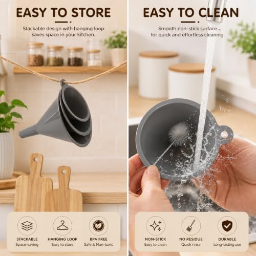 Kitchen Funnels for Kitchen Use Filling Bottles with Clean Brush, Set