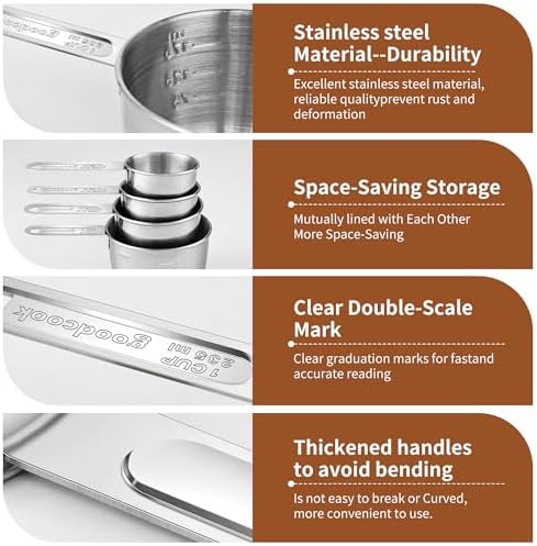 Measuring Cups and Spoons Set (8 Piece), Stainless Steel Measuring,4