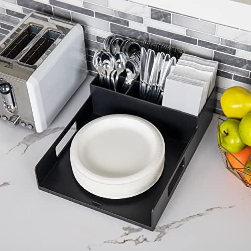 Mind Reader Utensil Napkin and Plate Organizer Tray, Countertop Caddy