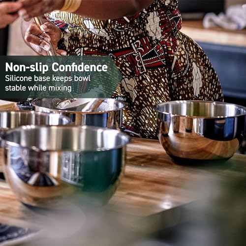 HexClad 3 Piece Stainless Steel Mixing Bowl Set with Vacuum Seal Lids