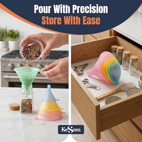 Plastic Kitchen Funnel Set of 5, Round Food Funnels for Kitchen Use