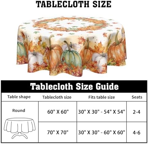 Fall Tablecloth Round 70 Inch Thanksgiving Harvest Pumpkin Table Cloth
