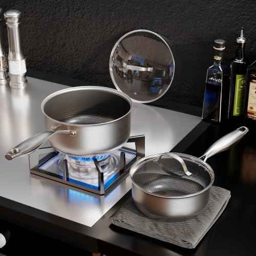 Garvee 3-Ply Stainless Steel Saucepan Set with Lids 1.5QT & 2.5QT & 3QT