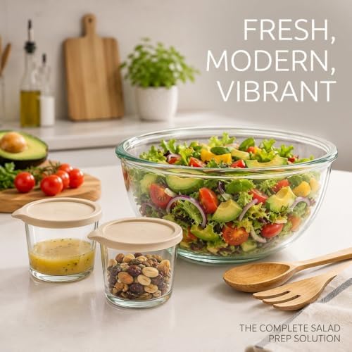 6QT Glass Mixing Bowl Set with 2 Storage Jars