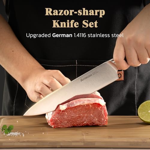 Astercook 17 Pcs German Stainless Steel Knife Set with Block