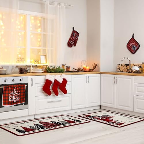Fanfanwin 10 Pcs Christmas Kitchen Decor Set Kitchen Towels and Rugs