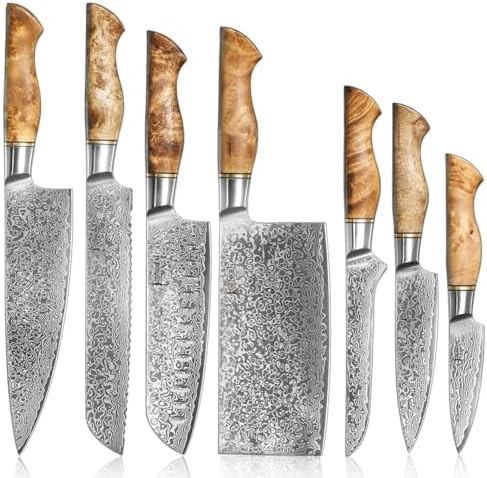 SENKEN 7-Piece Damascus Kitchen Knife Set