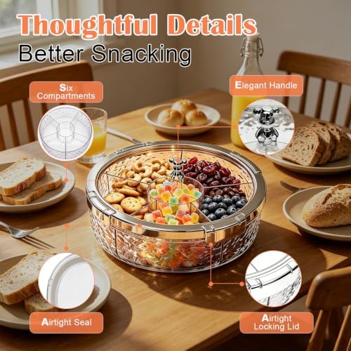 Snack Tray with Lid, 6-Compartment Clear Storage Box