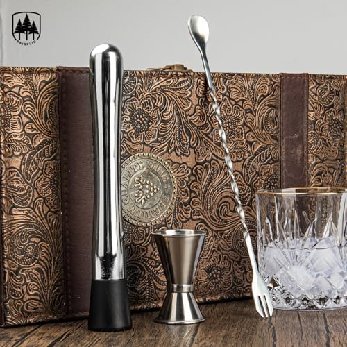3-Piece Silver Cocktail Mixing Tool Set - Stainless Steel Bartender